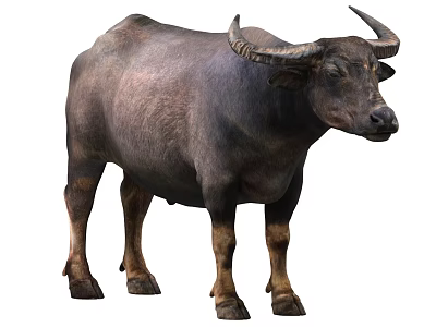 Water Buffalo With Large Curved Horns And Dark Brown Coat Standing Still 3d model