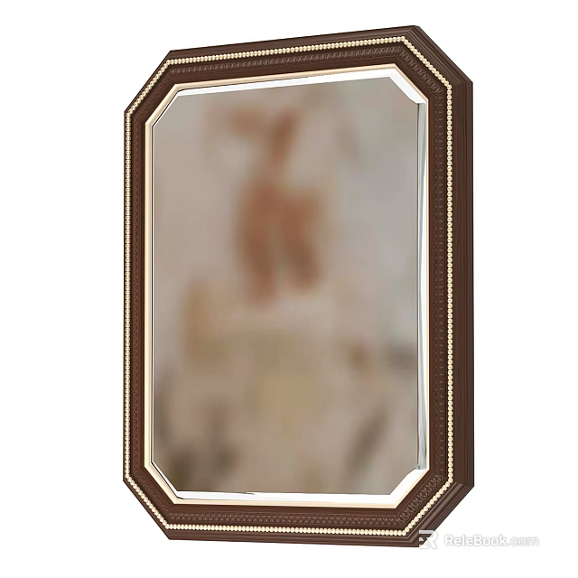 Elegant Rectangular Mirror With Dark Brown Wooden Frame And Decorative Border For Home Decor 3d model 
