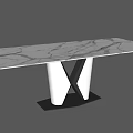 Modern Dining Table With White Marble Top X Shaped Legs And Metal Base 3d model