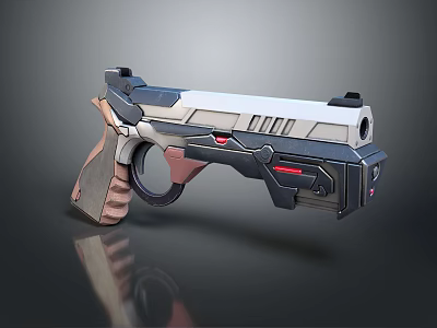 Futuristic Modern Pistol With Silver Black Body Brown Grip And Red Glowing Lines 3d model