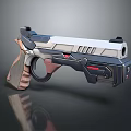 Futuristic Modern Pistol With Silver Black Body Brown Grip And Red Glowing Lines