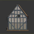 Timber Frame Building Model Featuring Exposed Roof Trusses Blue Framework And Windows 3d model