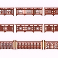 New Chinese style guardrail mahogany balustrade handrail 3d model