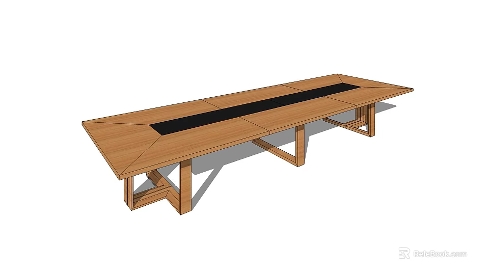 Wooden Conference Table with Long Design Black Center Panel Minimalist Style for Office Meetings 3d model 