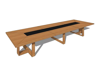 Wooden Conference Table with Long Design Black Center Panel Minimalist Style for Office Meetings 3d model