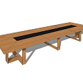 Wooden Conference Table with Long Design Black Center Panel Minimalist Style for Office Meetings