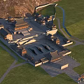 Aerial View of Ancient Chinese Architectural Complex With Traditional Roofs Courtyards and Mountain Backdrop