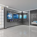 Corporate Exhibition Hall Interior With Digital Displays Information Counters And Technology Platform 3d model