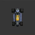 Futuristic Blue Military Vehicle With Yellow Roof Dual Cannons And Large Wheels