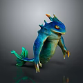 3D Rendering of Mythical Aquatic Creature With Blue Green Skin Spikes Fins and Yellow Eyes