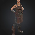 Muscular Female Warrior In Brown Leather Armor With Gloves And Boots