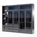 Modern Gray Wardrobe With Glass Doors Drawers And Open Shelves Design