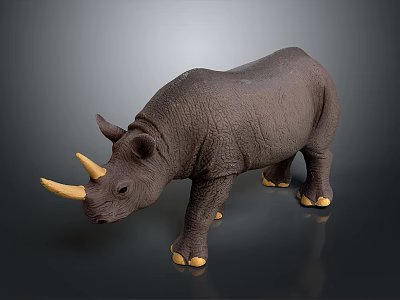 Detailed Brown Rhino Figurine With Yellow Horns And Hooves On Dark Background 3d model