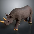 Detailed Brown Rhino Figurine With Yellow Horns And Hooves On Dark Background