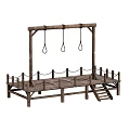 Rustic Wooden Platform Structure With Hanging Rings Fence Rails And Stairs