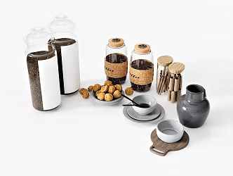 Modern Kitchen Supplies Tableware Bowl Plate Knife and Fork Walnut Snack Coffee Bean 3d model
