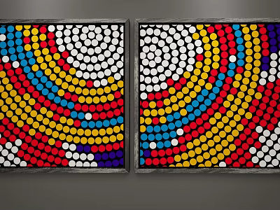 Colorful Dot Art Paintings With Vibrant Circular Patterns And Black Frames 3d model
