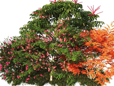Natural Landscape Featuring Arbor With Green Leaves Pink Flowers And Orange Foliage 3d model