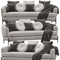 Stylish Multi Seater Sofa With Gray Velvet Upholstery Metal Legs And Decorative Pillows