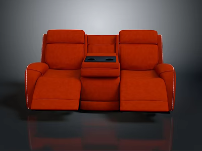 Orange Double Recliner Sofa With Center Console And Modern Upholstered Design 3d model