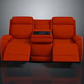 Orange Double Recliner Sofa With Center Console And Modern Upholstered Design