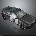 Gray Police Sedan With Blue Red Lights And Badge On Body