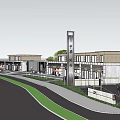 Modern Commercial Street With Modern Buildings Paved Road Sidewalks Greenery And Storefronts