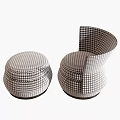 Modern Accent Chairs In Brown And White With Matching Ottomans And Plaid Design