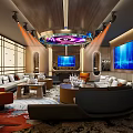 Modern KTV Lounge Interior With Comfortable Sofas Coffee Tables And Large Screen TVs 3d model