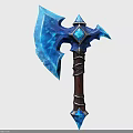 Blue Crystal Axe With Central Gemstone And Brown Wooden Wrapped Handle