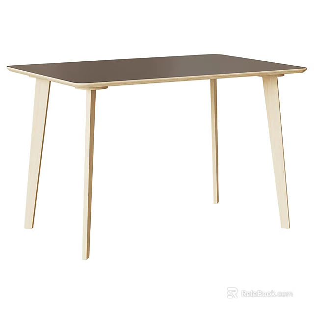 Modern Simple Design Dining Table With Dark Tabletop And Light Wooden Legs 3d model 