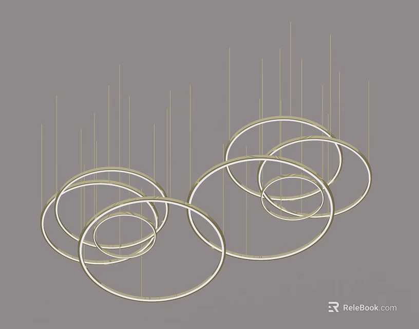 Modern Golden Circular Multiple Rings Chandelier With Elegant Hanging Structure 3d model