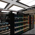 Supermarket Grocery Store Interior With Shelves Displaying Snacks Beverages And Organized Products Near Refrigerator
