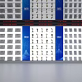 Modern Trophy Display Wall With Blue Background And Exhibition Boards 3d model