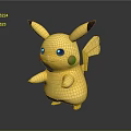 Yellow Cartoon Character Doll With Black Tipped Ears Red Cheeks And Long Tail
