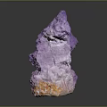 Purple Crystalline Mineral Specimen With Irregular Shape And Orange Base On Dark Reflective Surface