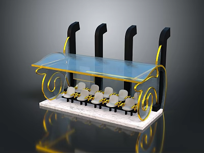 Modern Display Stand With Transparent Glass Top Golden Trim Black Pillars And White Items 3d model