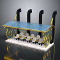Modern Display Stand With Transparent Glass Top Golden Trim Black Pillars And White Items