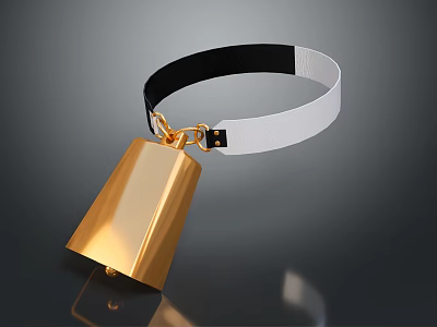 Gold Bell Pet Collar With Black And White Strap For Pet Accessories 3d model