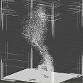 Modern Water Fountain with Square Base Upward Jet Splashing Droplets and Mist Against Dark Background
