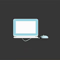 Laptop With Light Blue Frame White Screen Blue Keyboard And Light Blue Mouse On Black Surface