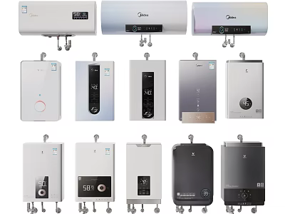 Various Modern Home Electrical Appliances With Different Water Heater Styles And Models 3d model