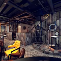 Vintage Industrial Restaurant Interior With Wooden Walls Leather Seats And Lifebuoy Decor