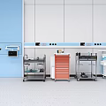 Medical Equipment in Hospital Room With Colorful Medical Carts and Wall Panels