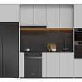 Modern Kitchen Design With White Cabinets Black Backsplash And Integrated Appliances 3d model