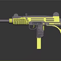 Detailed Yellow And Purple Toy Gun Model With Barrel Grip And Trigger Components
