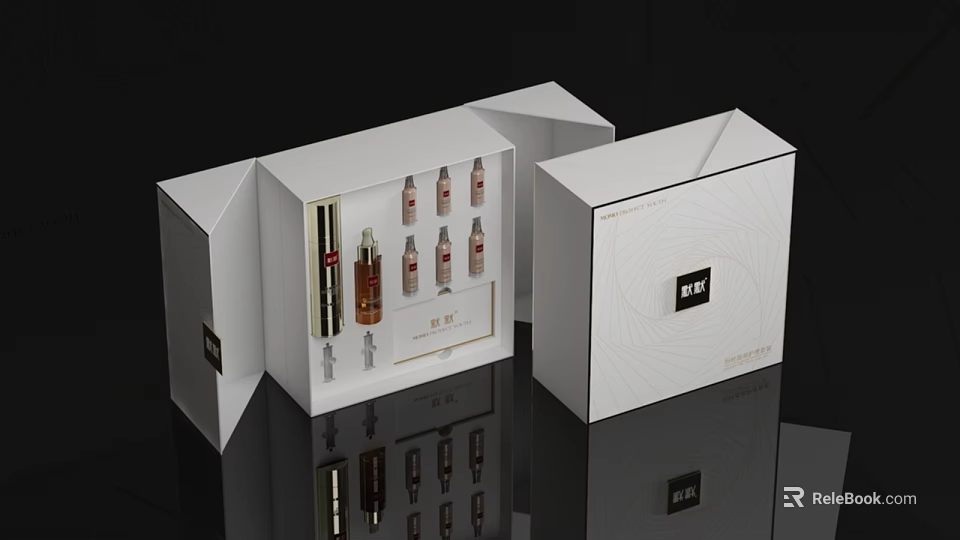 Elegant White Perfume Cosmetics Gift Set With Multiple Bottles In Open Box 3d model 