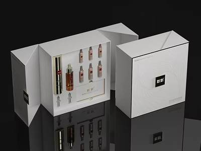 Elegant White Perfume Cosmetics Gift Set With Multiple Bottles In Open Box 3d model