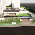 Modern Sales Office Building With Green Roof Entrance Steps And Surrounding Trees