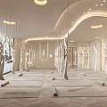 Bright Yoga Studio Interior With Open Space Hanging Equipment And Yoga Mats